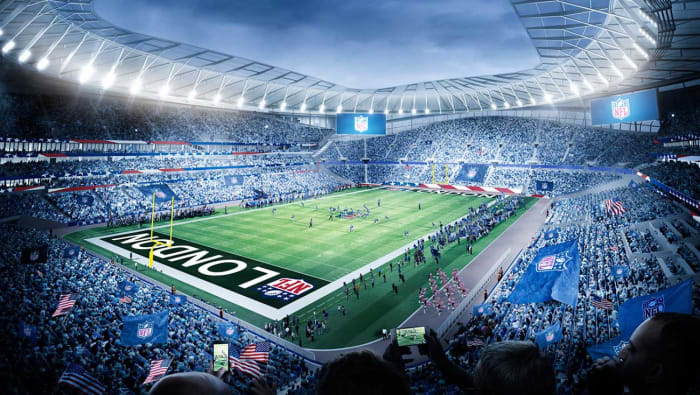 Tottenham’s stadium will host two NFL games a year; it has a retractable grass pitch with an artificial-turf surface underneath for American football.